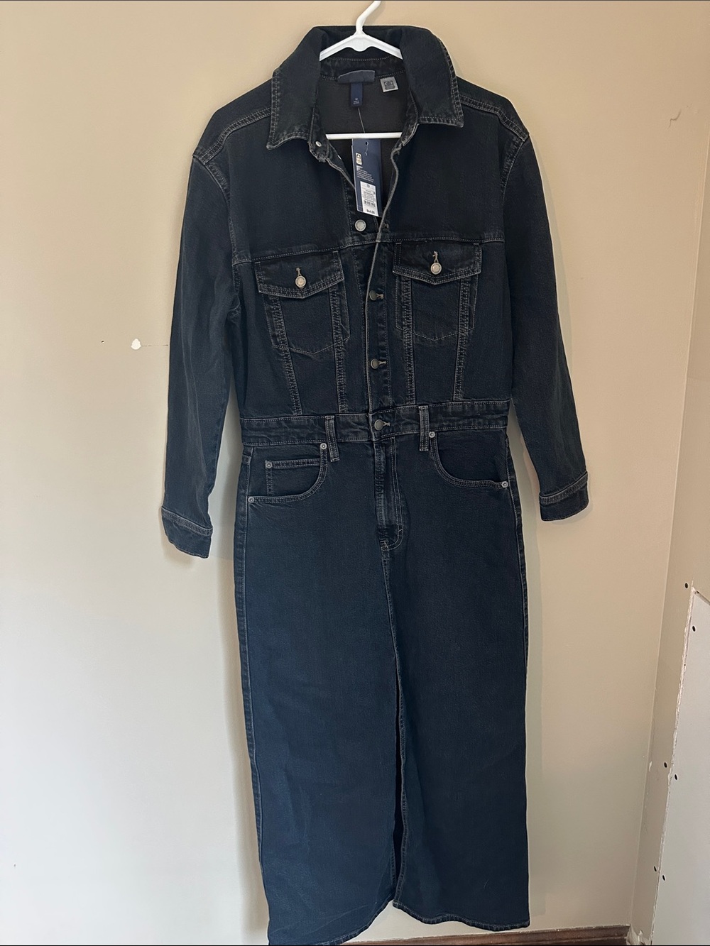 Black Denim Long Jacket Dress - Women's